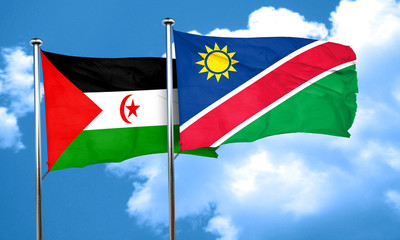 Western sahara flag with Namibia flag, 3D rendering