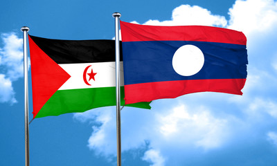 Western sahara flag with Laos flag, 3D rendering