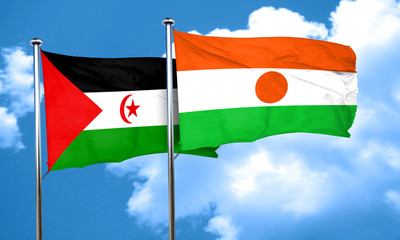 Western sahara flag with Niger flag, 3D rendering