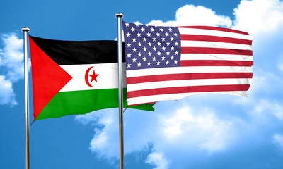 Western sahara flag with American flag, 3D rendering