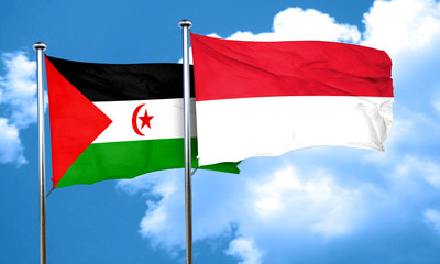 Western sahara flag with Indonesia flag, 3D rendering