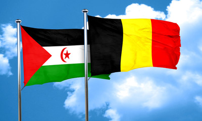 Western sahara flag with Belgium flag, 3D rendering