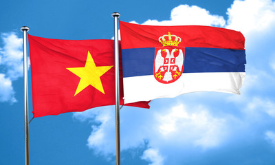 Vietnam flag with Serbia flag, 3D rendering