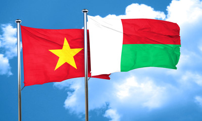 Vietnam flag with Madagascar flag, 3D rendering