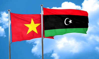 Vietnam flag with Libya flag, 3D rendering