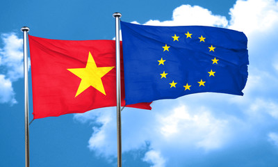 Vietnam flag with european union flag, 3D rendering