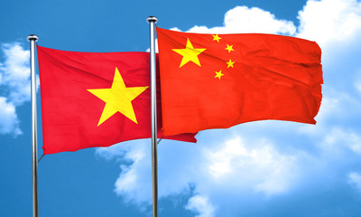 Vietnam flag with China flag, 3D rendering