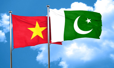 Vietnam flag with Pakistan flag, 3D rendering