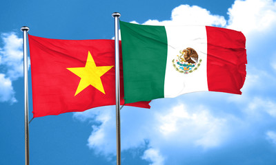 Vietnam flag with Mexico flag, 3D rendering