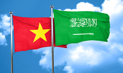 Vietnam flag with Saudi Arabia flag, 3D rendering