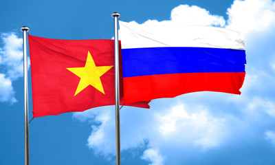 Vietnam flag with Russia flag, 3D rendering