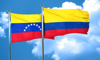 Fototapeta na wymiar Venezuela flag with Colombia flag, 3D rendering