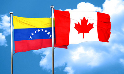 Venezuela flag with Canada flag, 3D rendering