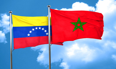 Venezuela flag with Morocco flag, 3D rendering