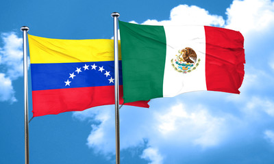 Venezuela flag with Mexico flag, 3D rendering