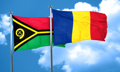 Vanatu flag with Romania flag, 3D rendering