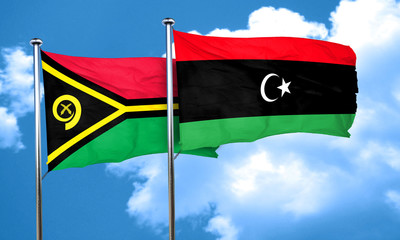 Vanatu flag with Libya flag, 3D rendering