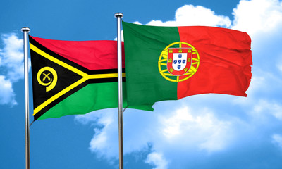 Vanatu flag with Portugal flag, 3D rendering