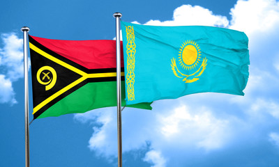 Vanatu flag with Kazakhstan flag, 3D rendering