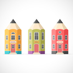 Set of colorful pencil houses