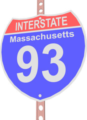 Interstate highway 93 road sign in Massachusetts