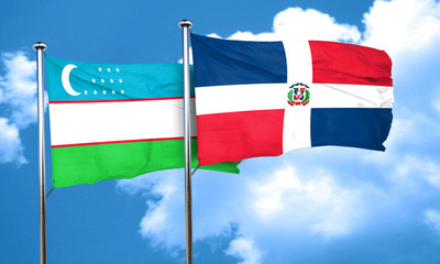 Uzbekistan flag with Dominican Republic flag, 3D rendering