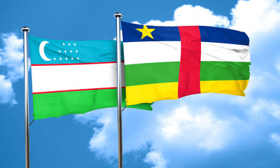 Uzbekistan flag with Central African Republic flag, 3D rendering