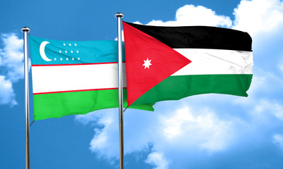 Uzbekistan flag with Jordan flag, 3D rendering