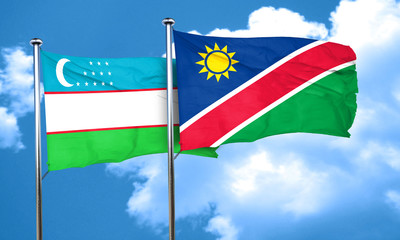 Uzbekistan flag with Namibia flag, 3D rendering