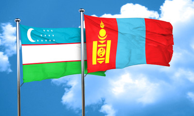 Uzbekistan flag with Mongolia flag, 3D rendering