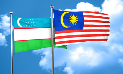 Uzbekistan flag with Malaysia flag, 3D rendering