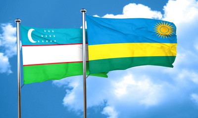 Uzbekistan flag with rwanda flag, 3D rendering
