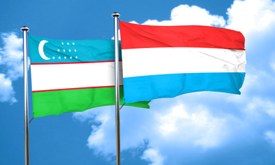 Uzbekistan flag with Luxembourg flag, 3D rendering