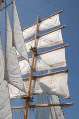 White sails of an old sailing ship