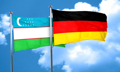Uzbekistan flag with Germany flag, 3D rendering