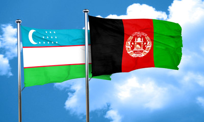 Uzbekistan flag with afghanistan flag, 3D rendering