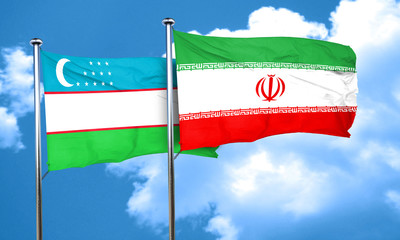 Uzbekistan flag with Iran flag, 3D rendering