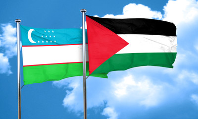 Uzbekistan flag with Palestine flag, 3D rendering