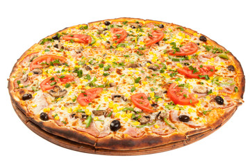 Delicious pizza, isolated on white background