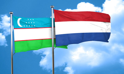 Uzbekistan flag with Netherlands flag, 3D rendering