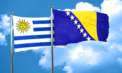 Uruguay flag with Bosnia and Herzegovina flag, 3D rendering