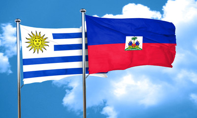Uruguay flag with Haiti flag, 3D rendering