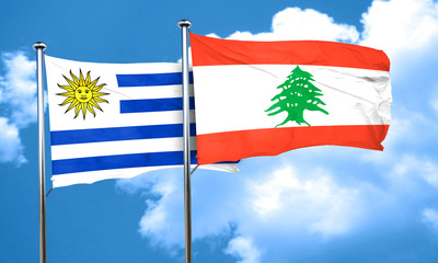 Uruguay flag with Lebanon flag, 3D rendering