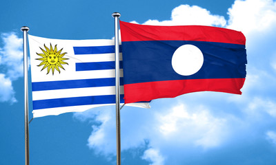 Uruguay flag with Laos flag, 3D rendering