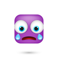 Emoticon. Squary cartoon character.  Modern square face emoticon. 3D emoji isolated