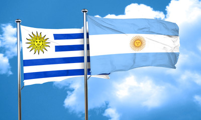 Uruguay flag with Argentine flag, 3D rendering