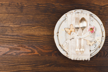 Silverware on the wooden background