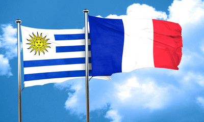 Uruguay flag with France flag, 3D rendering