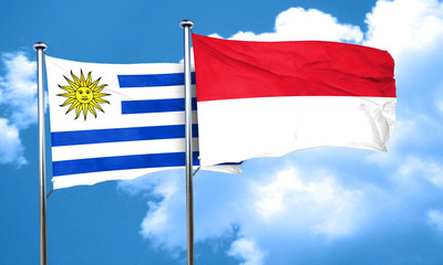 Uruguay flag with Indonesia flag, 3D rendering