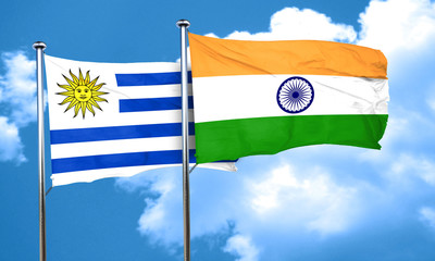 Uruguay flag with India flag, 3D rendering
